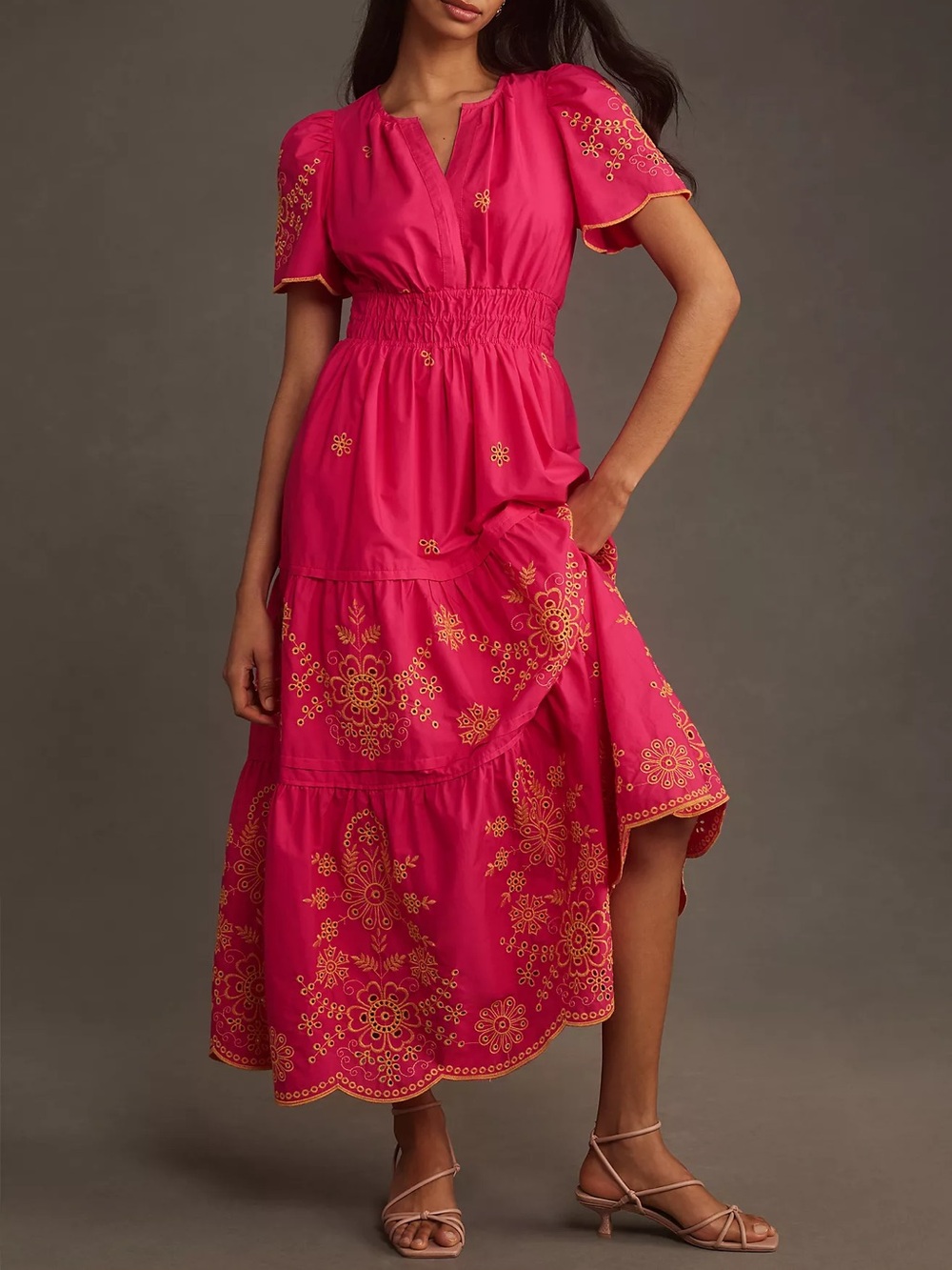 Anthropologie Somerset Eyelet Edition Pink Maxi Dress Women's Medium